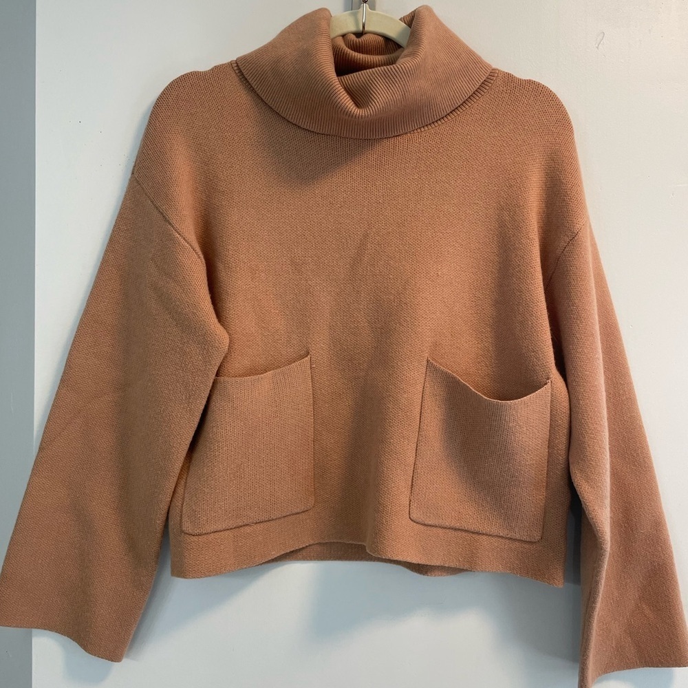 Truth by Republic, Small, caramel color pouch pocket cowl turtleneck sweater - Picture 1 of 8